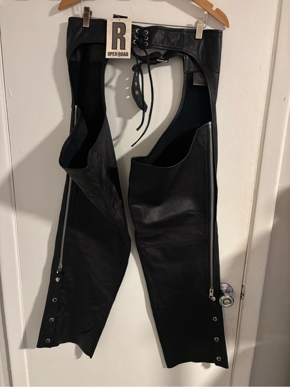 Wilsons Leather Open Road Black Leather Motorcycle Chaps Size L NWT